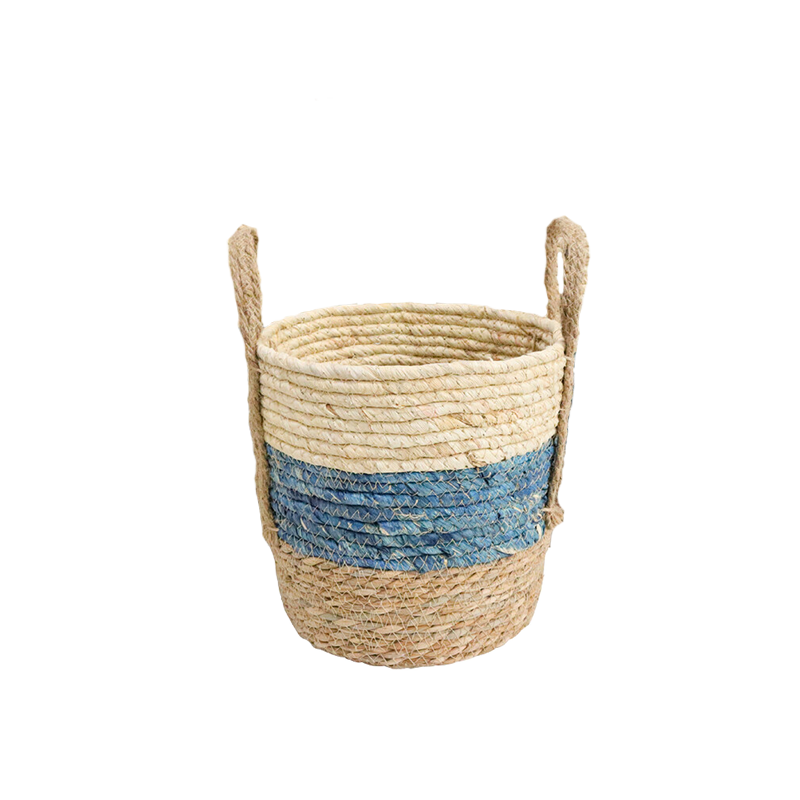 Medium Woven basket with blue accent and handles