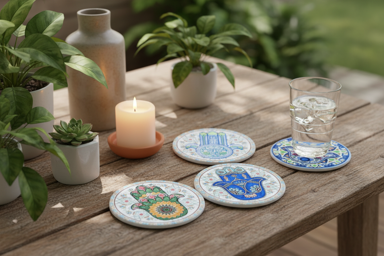 Decorative Hamsa Coasters - Set of 4