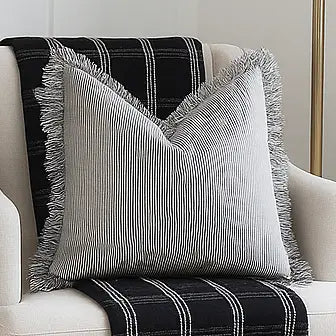 Pure French Linen Ruffle Cushion Cover – Pinstripe 45x45cm