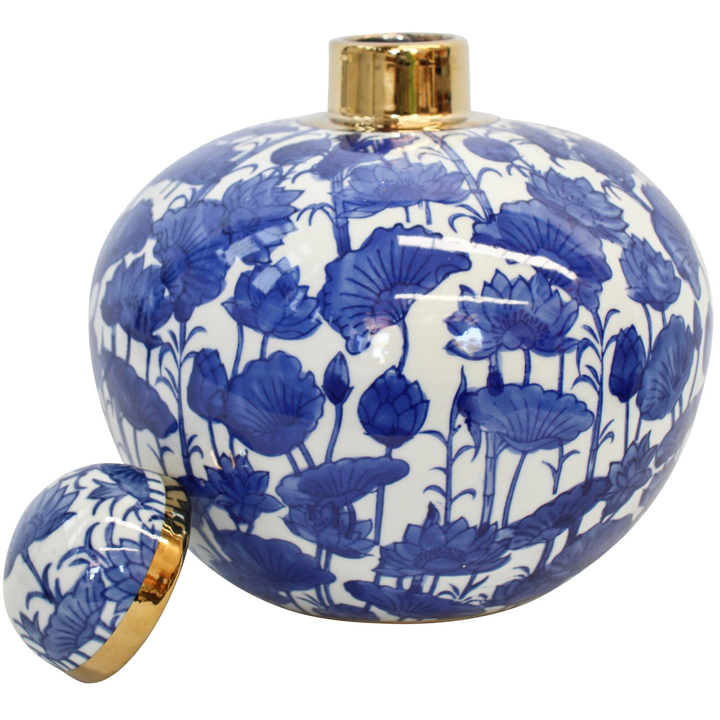 Water Lily Gold Trim Ginger Jar
