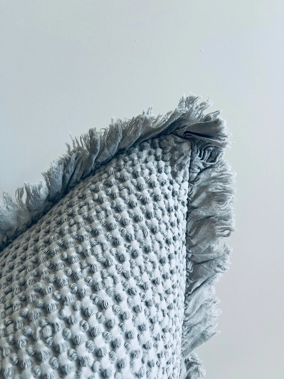 Organic Cotton Waffle Ruffle Cushion Cover – Light Grey
