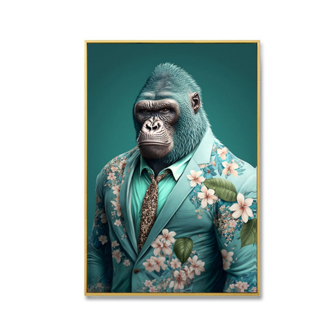 Ape in Suit ( Bling 3D Prints with Gold Frame )