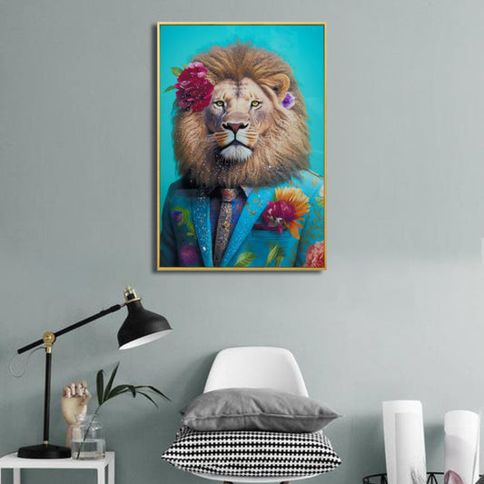 Lion in Suit ( Bling 3D Prints with Gold Frame )