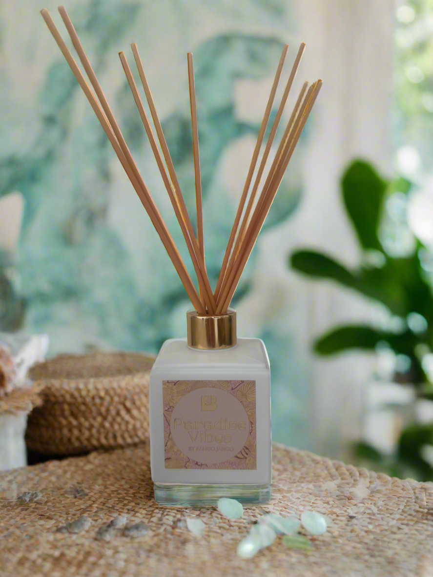 Paradise Vibes Diffuser By Bango Jango ( White Jar and gold lid )