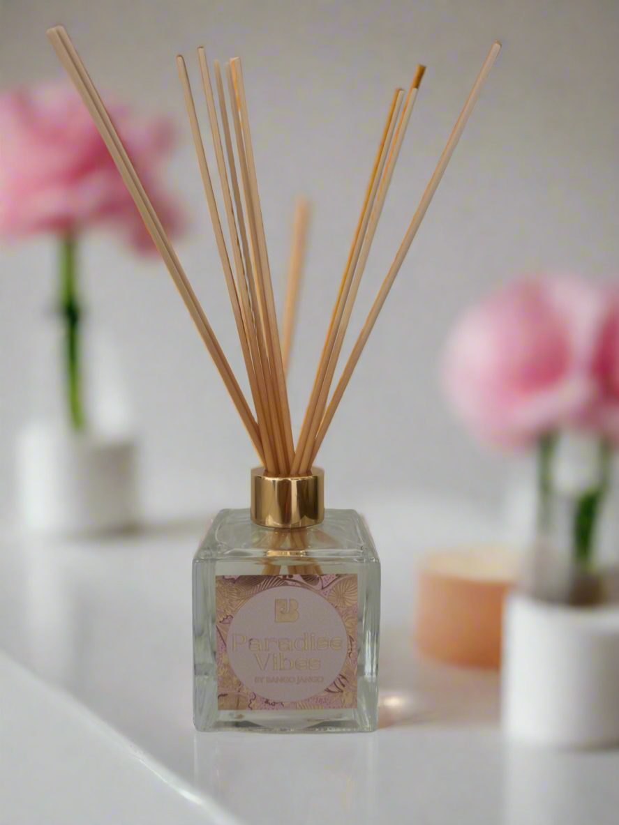 Paradise Vibes Diffuser By Bango Jango ( Clear Jar and gold lid )