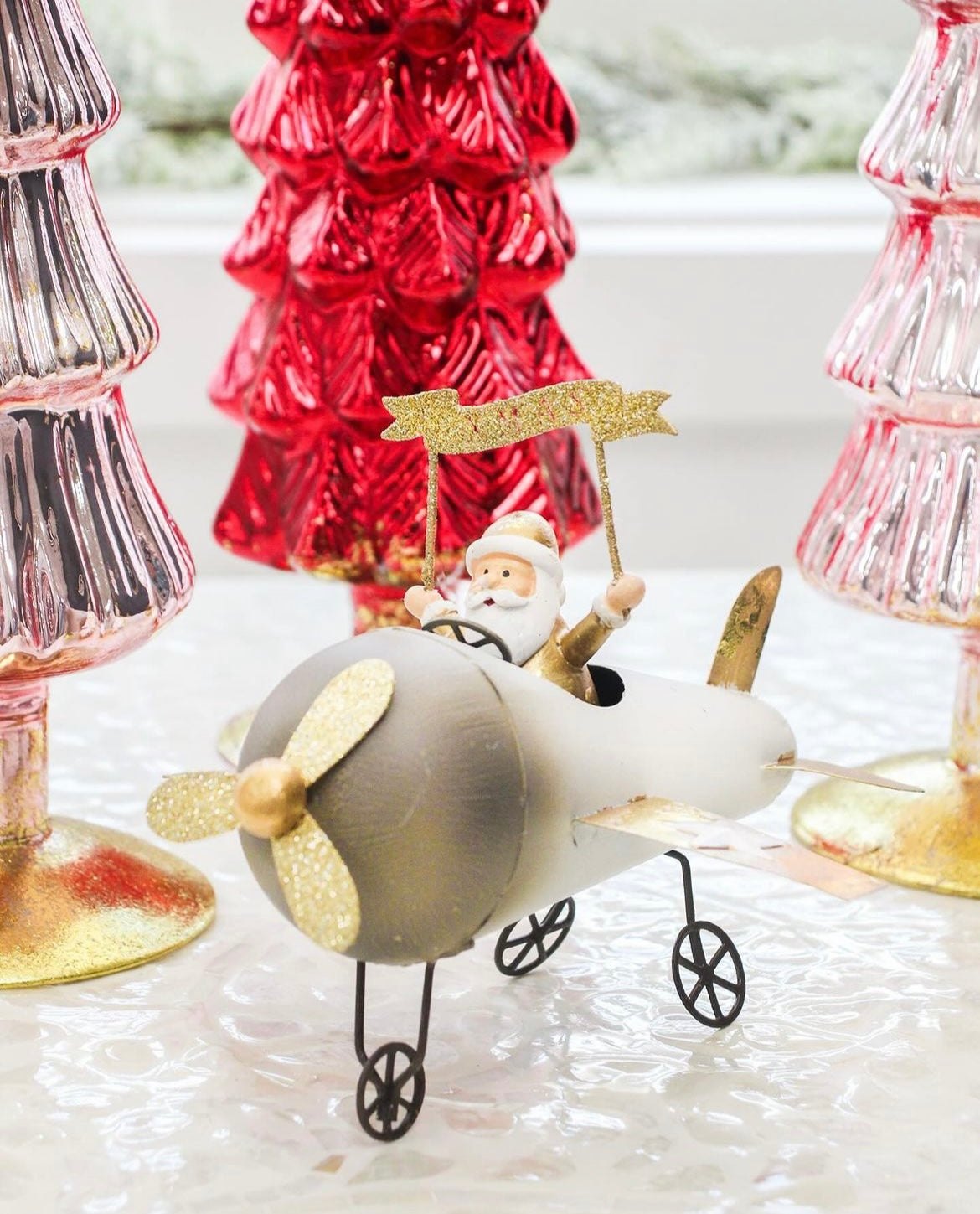 Metal Plane With Santa