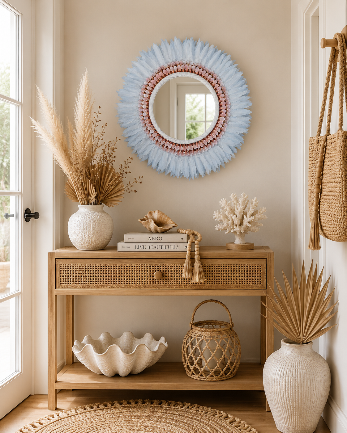 Feather & Blush Shell Mirror