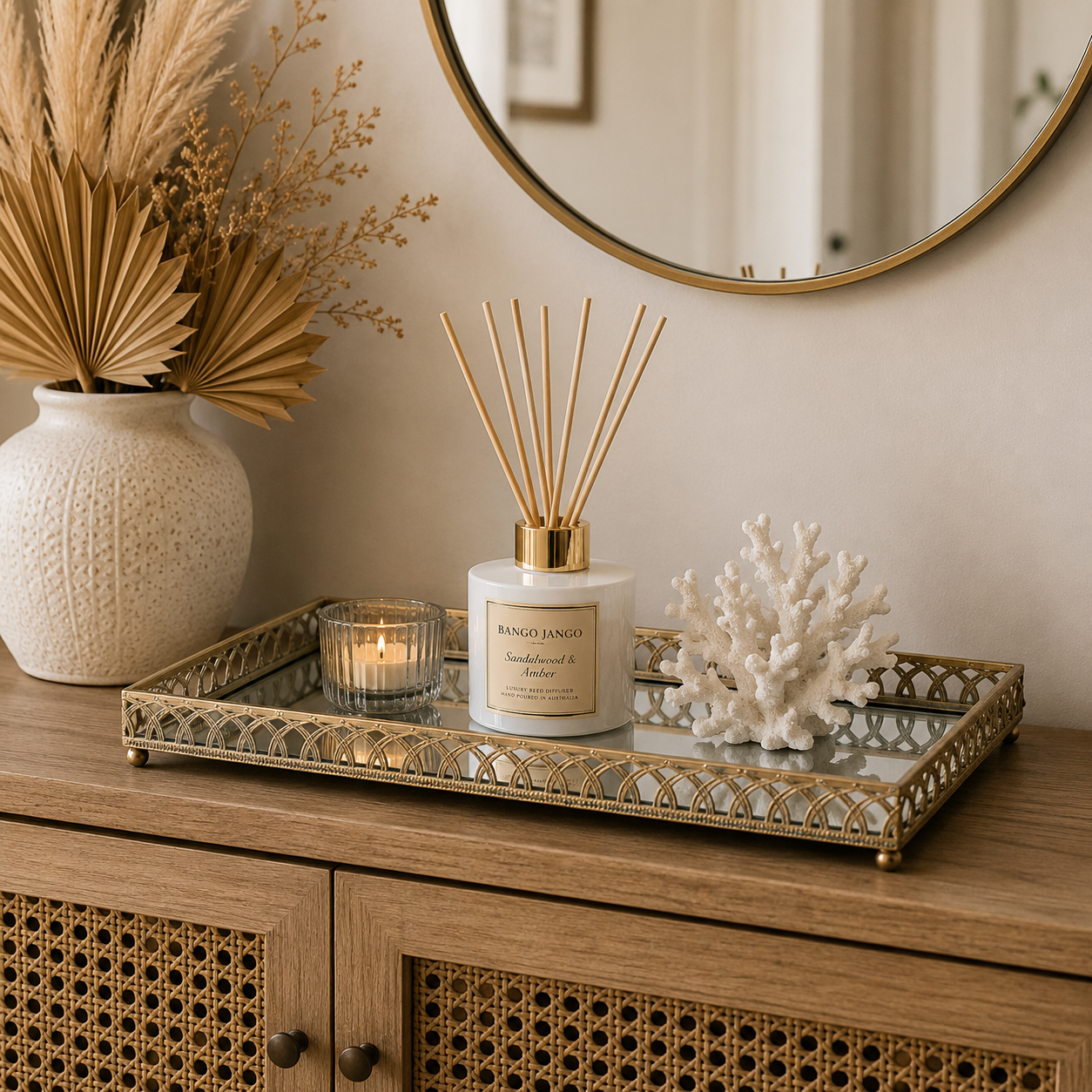 Antique Gold Lattice Mirror Tray