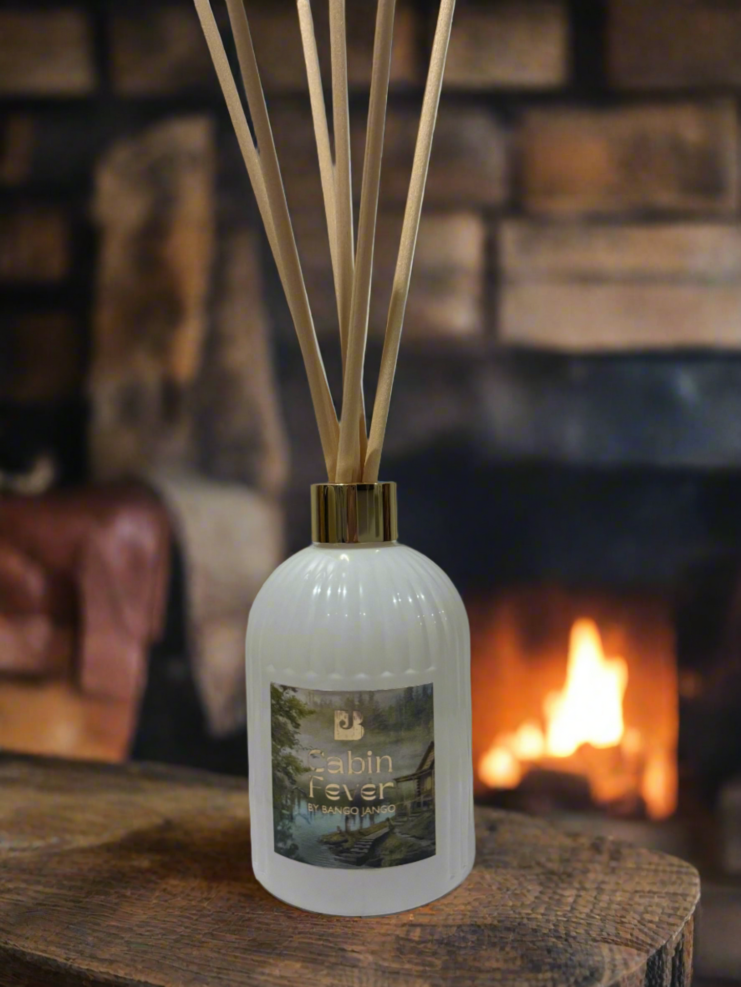 Cabin Fever Diffuser By Bango Jango ( White Bottle & Gold Lid )