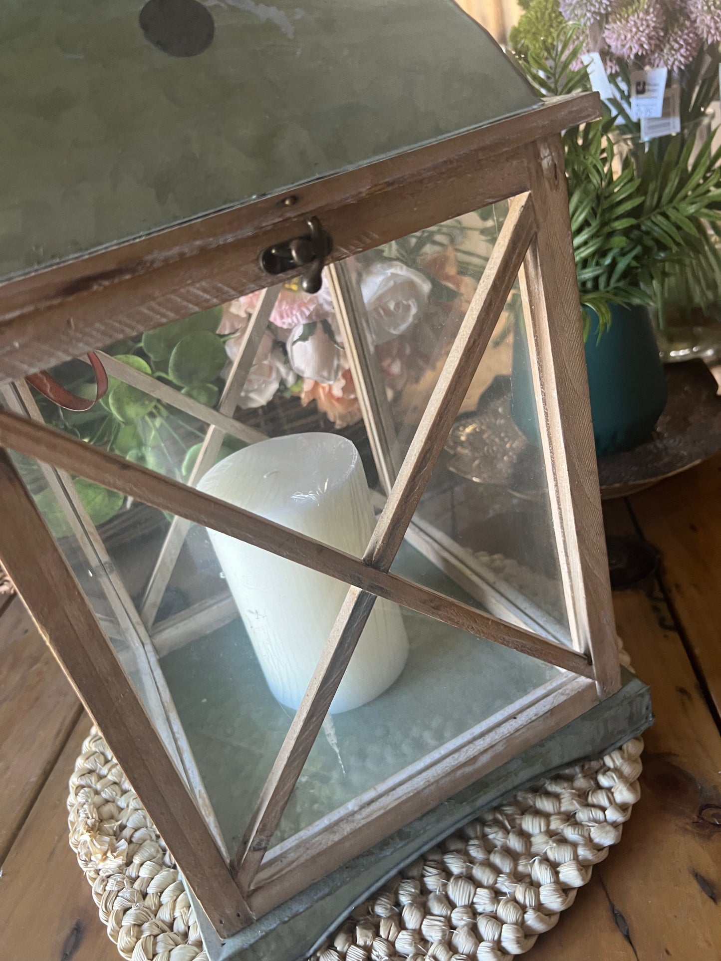 Large Wooden & Glass & Metal Lantern