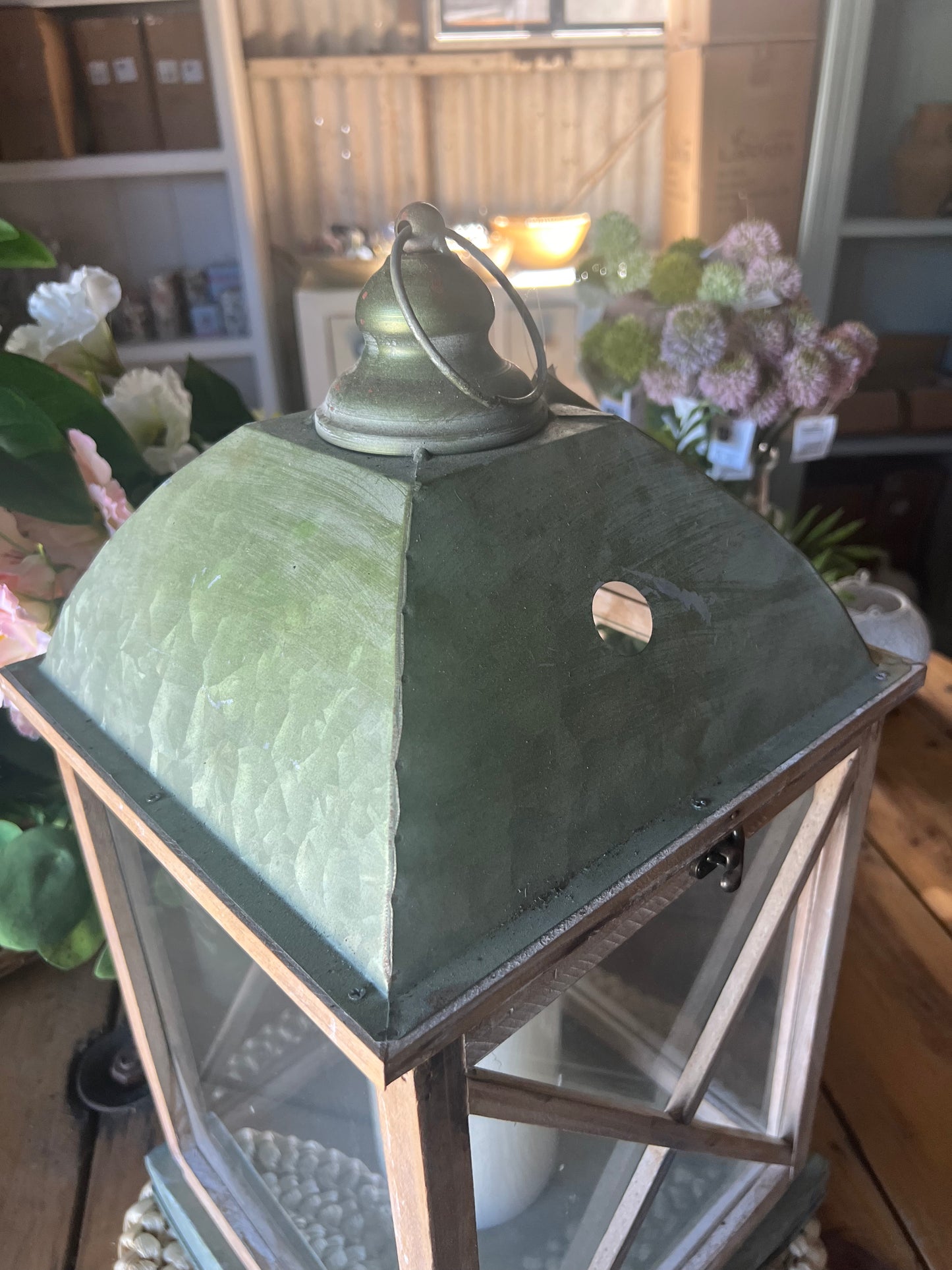 Large Wooden & Glass & Metal Lantern