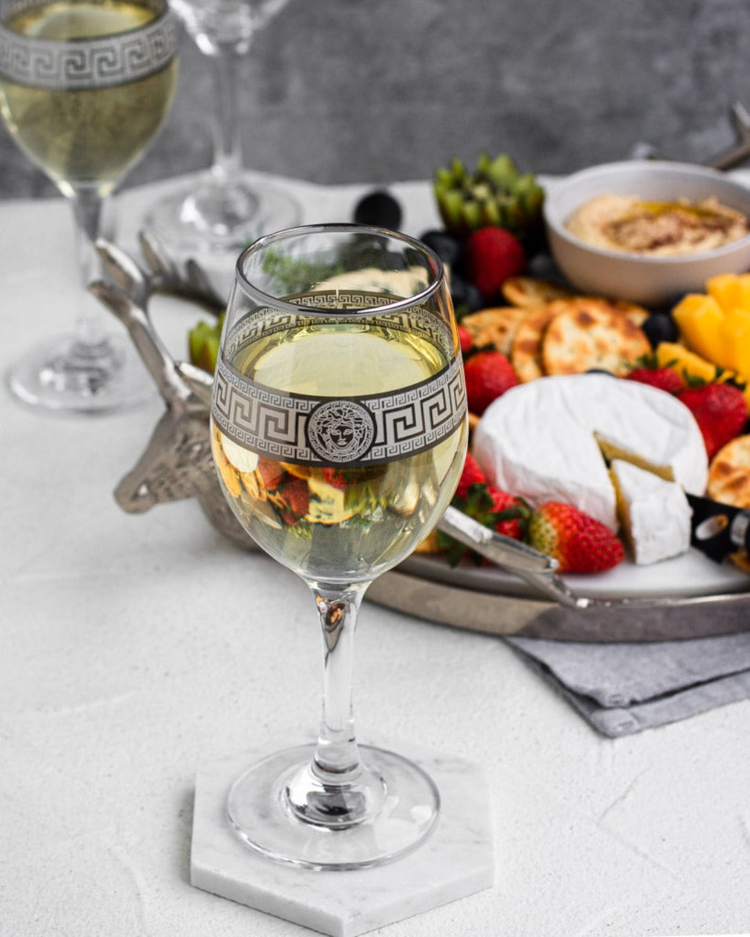 Medusa Stylish & Luxe Design Set/4 Wine Goblet Drinking Glasses Silver