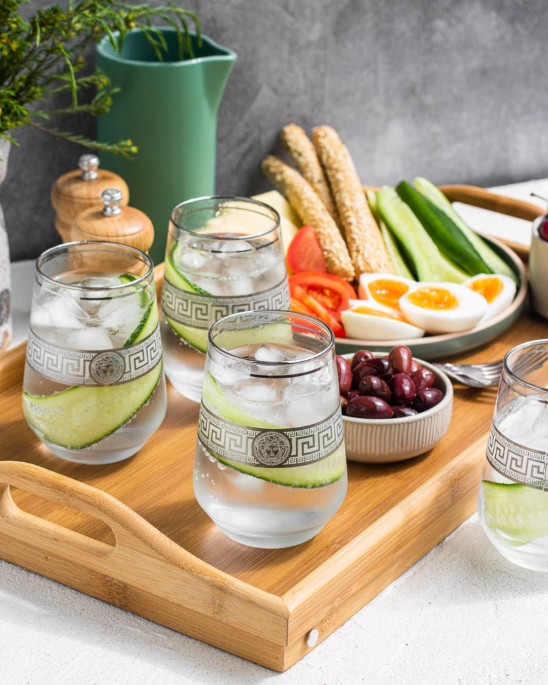 Medusa Stylish & Luxe Design Set/4 High Ball Drinking Glasses Silver