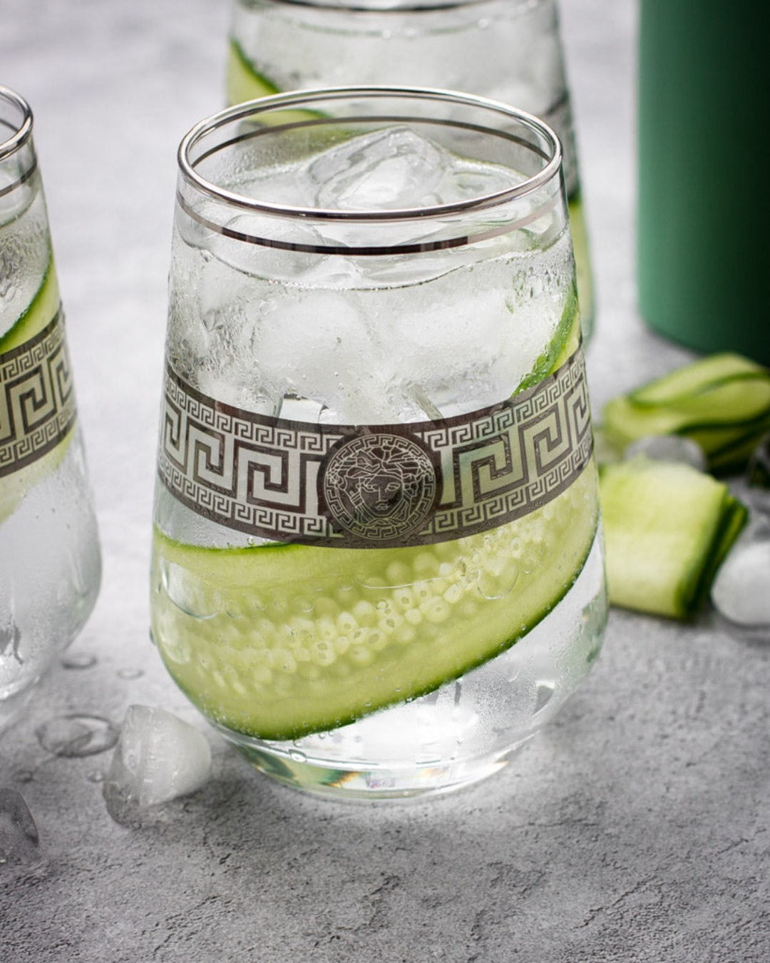 Medusa Stylish & Luxe Design Set/4 High Ball Drinking Glasses Silver