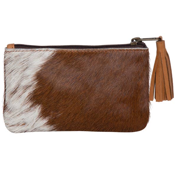 Small Tassel Cowhide Purse - York (71015): Brown & White