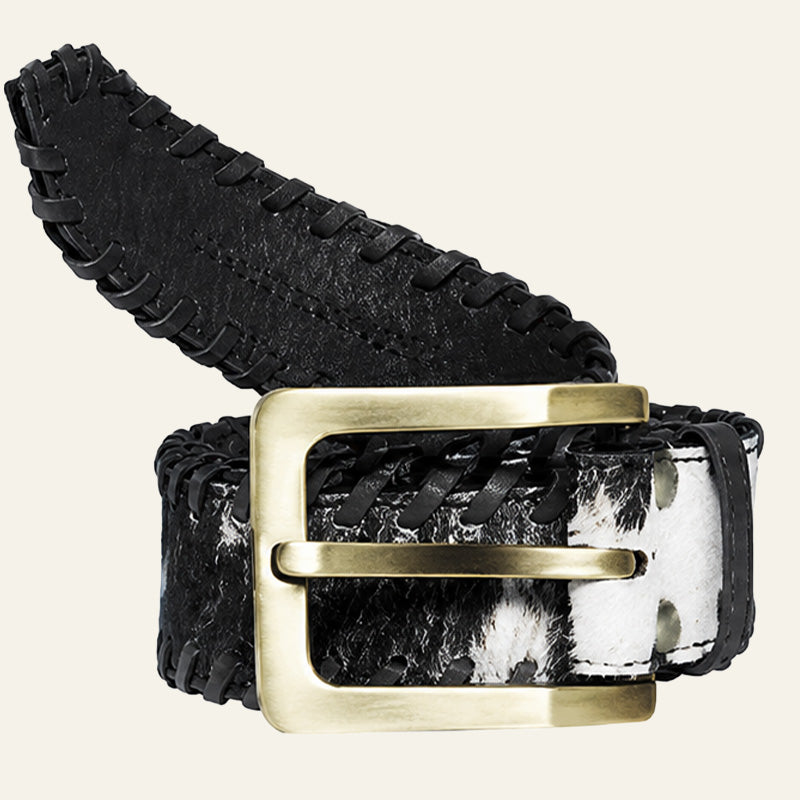 Handwoven Cowhide Leather Belt – Black & White