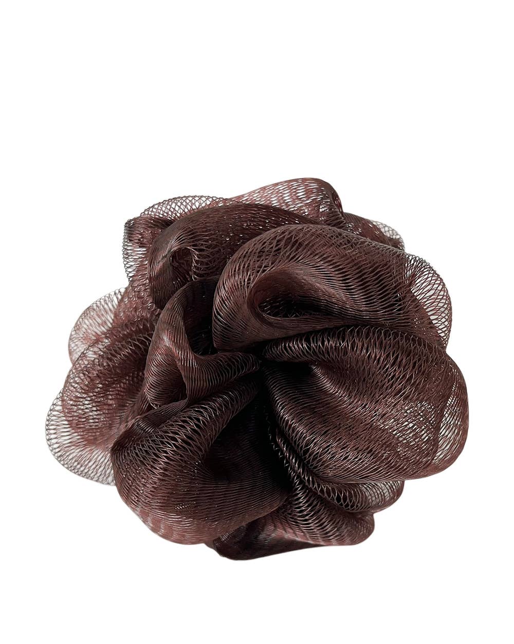 Brown mesh scrubber on a white background
