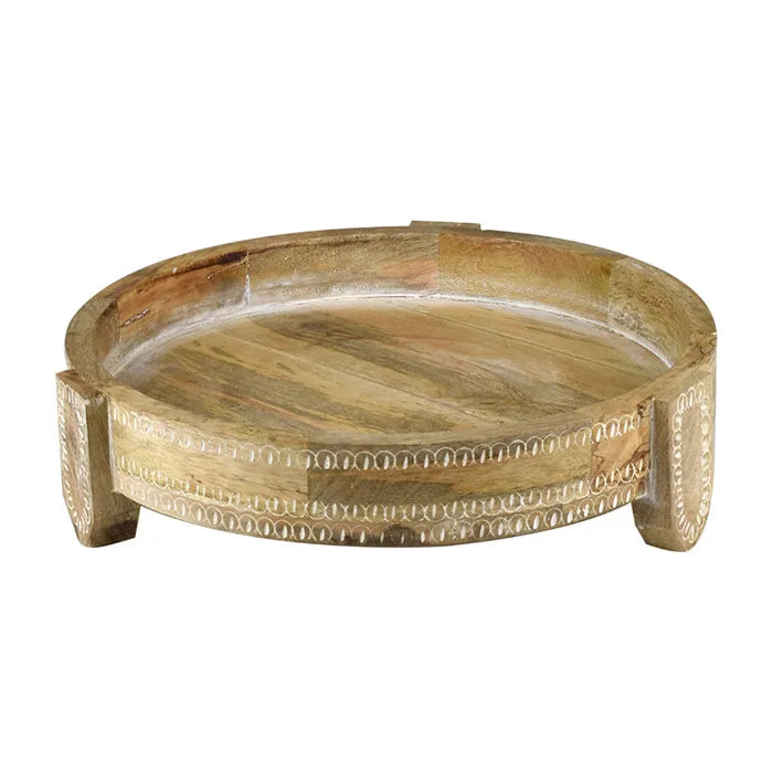 TIARE WOOD FOOTED TRAY 30X7.5CM-WHT WASH
