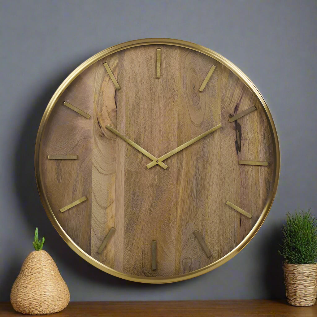 ORLANDO WOOD/METAL CLOCK 51CM NATURAL/GOLD