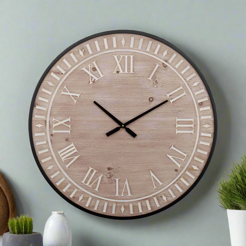 LEWIS MDF CLOCK 70CM NATURAL/BLACK