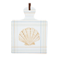 white square trivet decorated with a shell and lines