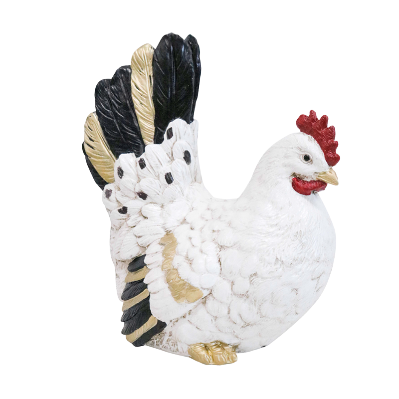 Decorative rooster figurine with black, gold, and red details 
