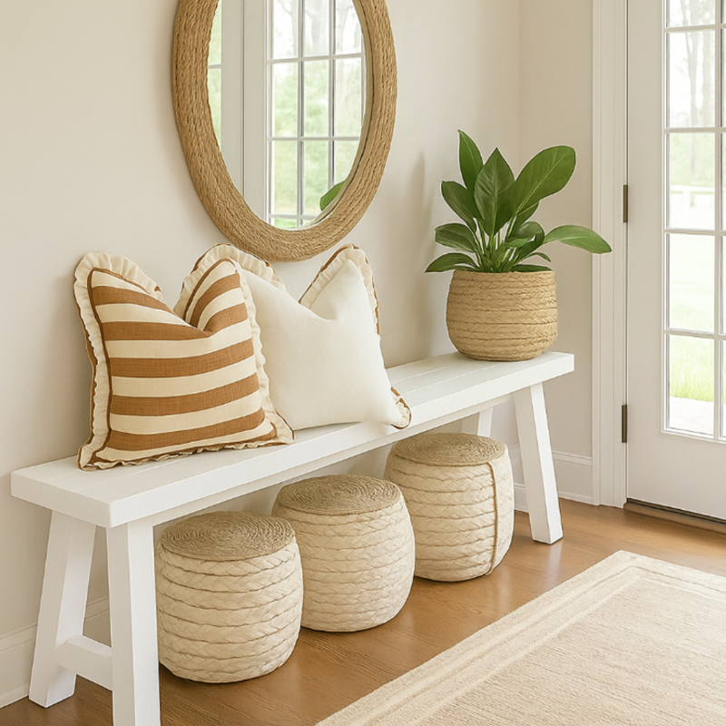 Reversible Linen Ruffle Cushion Cover – Tan Stripe