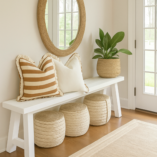 Reversible Linen Ruffle Cushion Cover – Tan Stripe