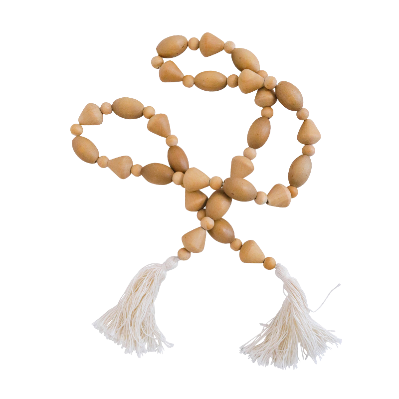 wooden beaded garland with tassels