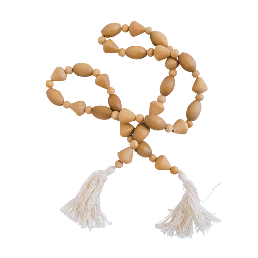 wooden beaded garland with tassels