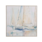 Framed sailing boat artwork with soft blue coastal tones and open sails
