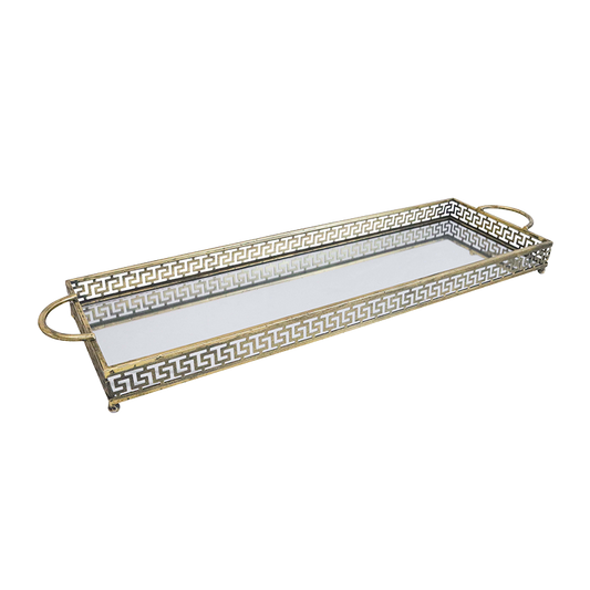 Decorative tray with Greek key design on a white background