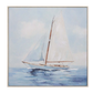 Framed sailing boat artwork with soft blue ocean tones and painterly texture