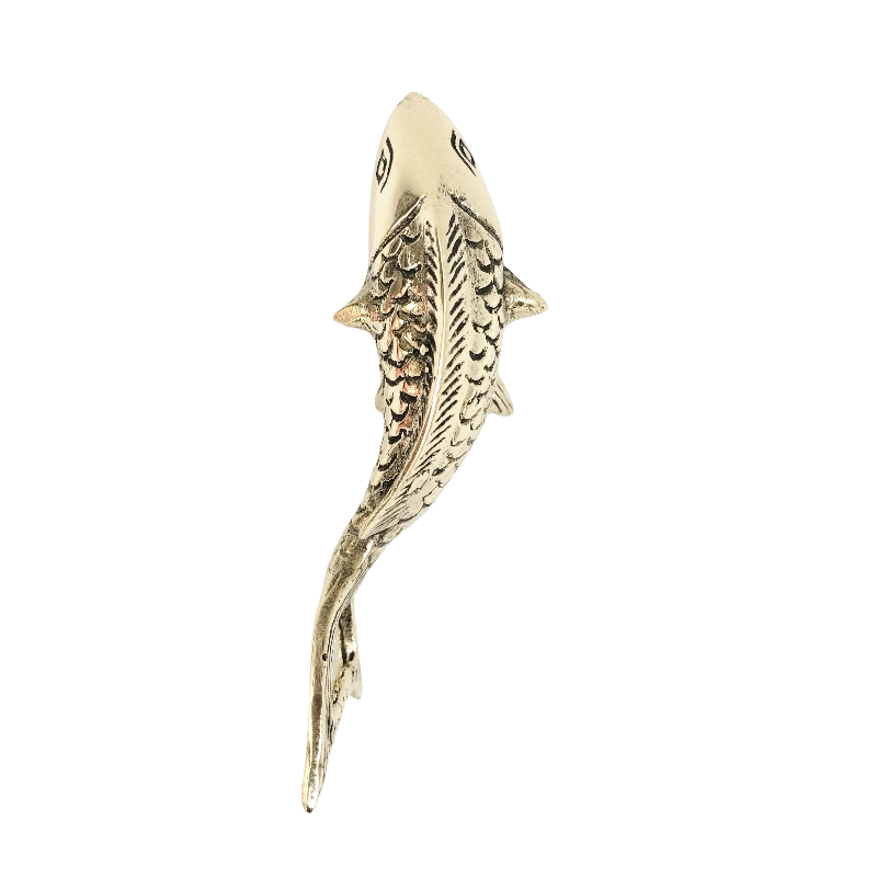 Solid brass decorative fish bottle opener with detailed engraved finish top view