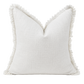 White pure linen cushion cover with soft hand frayed edge detailing