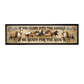 Decorative sign with horses and text on a white background