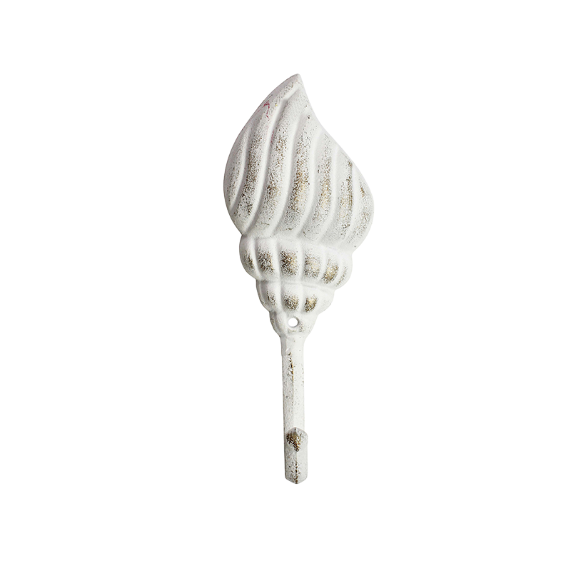Decorative wall hook with shell design white, brushed with gold