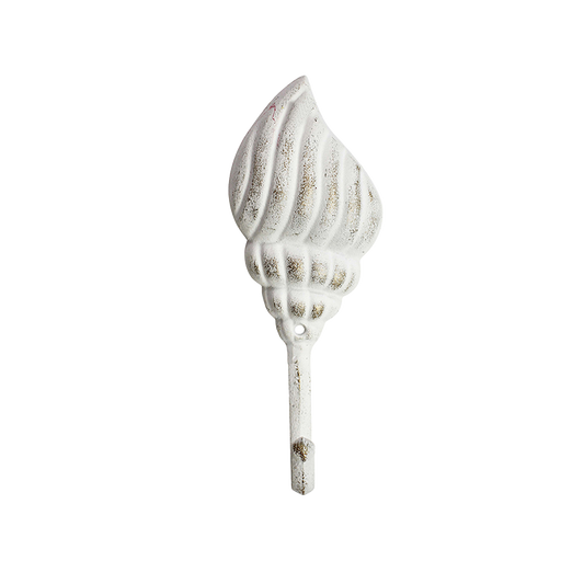 Decorative wall hook with shell design white, brushed with gold