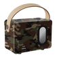 Portable camo print Bluetooth speaker with carry handle and side speaker detail.