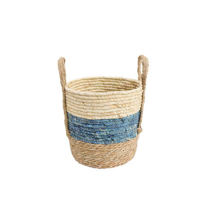 Medium Woven basket with blue accent and handles 