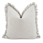 Pure French linen pinstripe cushion cover with soft ruffle edge detailing