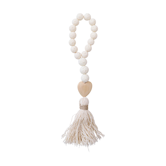 Pink stone garland with heart pendant and tassels