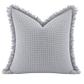 Organic cotton waffle cushion cover in light grey with textured weave and frayed edge detail