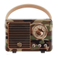Retro camo Bluetooth speaker with tan handle, front speaker grille and copper-style control dial.
