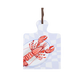 Coastal lobster trivet with red lobster illustration, ceramic surface and cork backing.