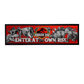 Jurassic Park-themed bar sign with dinosaurs and text on a red background