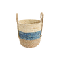 Large Woven basket with blue stripe and handles 