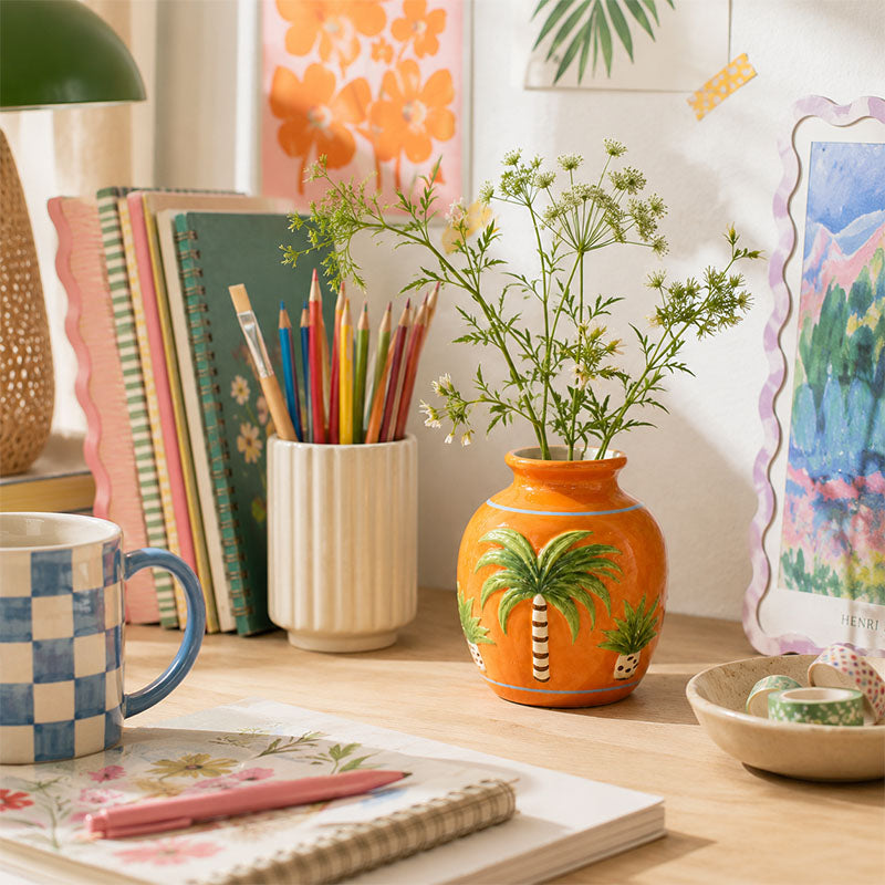 Tropical Palm Ceramic Vase