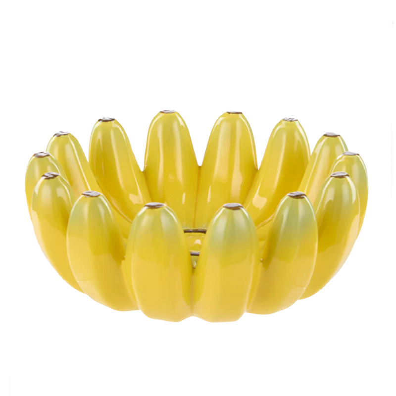 Yellow ceramic banana-shaped bowl  side view