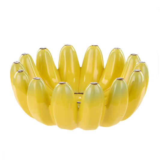 Yellow ceramic banana-shaped bowl  side view